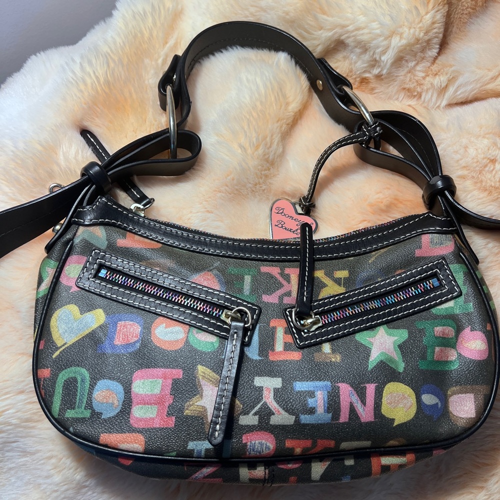 Vintage Y2K Dooney & Bourke Black Multicolor graffiti Shoulder Bag